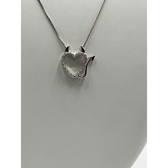 Sterling Silver 1/20 Ct Diamond Heart Devil Horns 14k Rose Gold Pendant Necklace - Picture 6 of 10